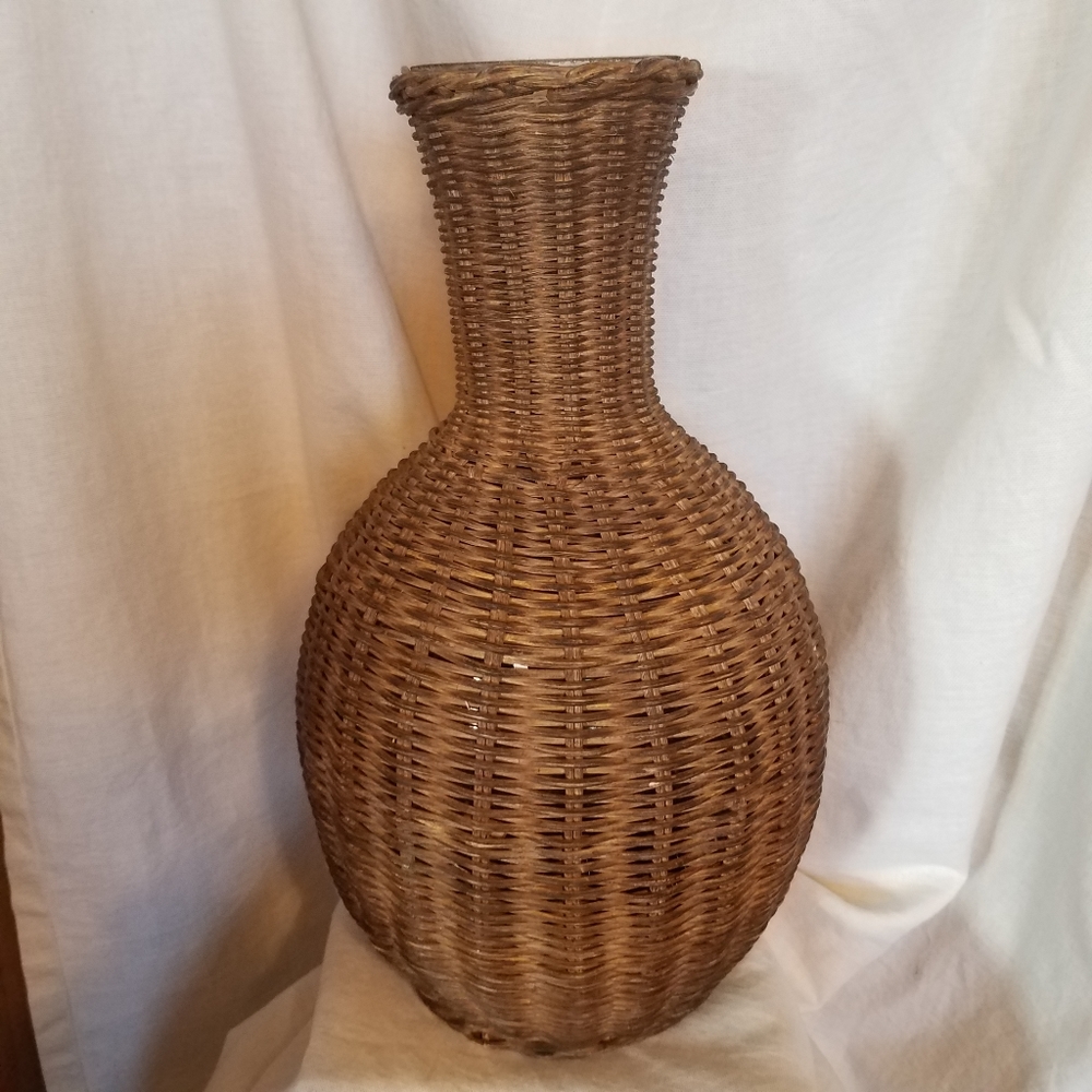 Vintage Wicker Wrapped Glass Vase